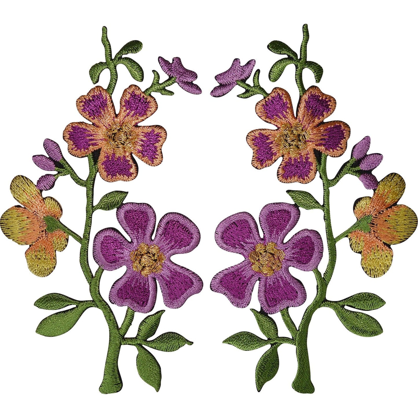 Pair of Flower Patches Iron Sew On Flowers Embroidered Patch Badge Motifs Badges