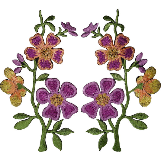 Pair of Flower Patches Iron Sew On Flowers Embroidered Patch Badge Motifs Badges