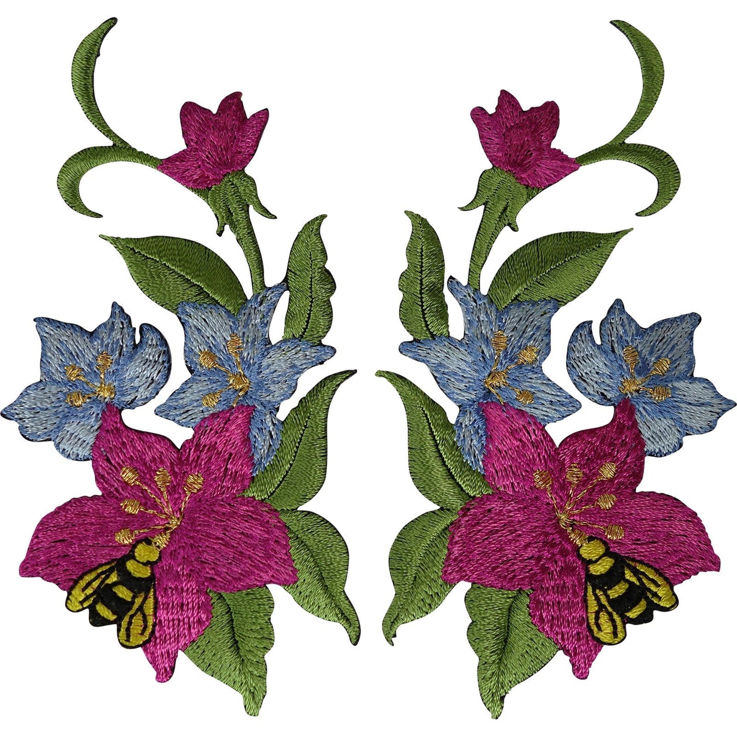Pair of Flower Patches Iron Sew On Jeans Bag Embroidered Patch Badge Bee Flowers