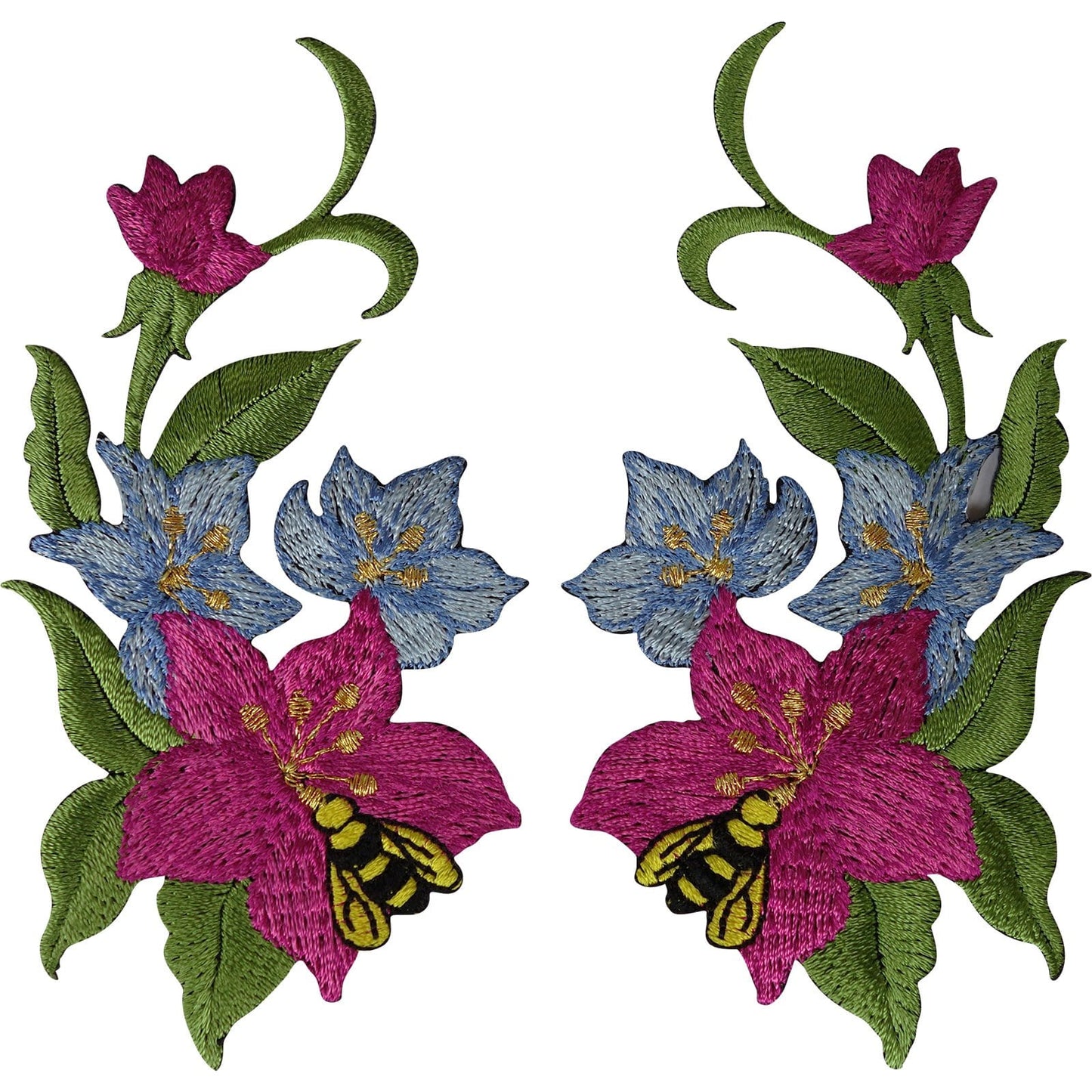 Pair of Flower Patches Iron Sew On Jeans Bag Embroidered Patch Badge Bee Flowers