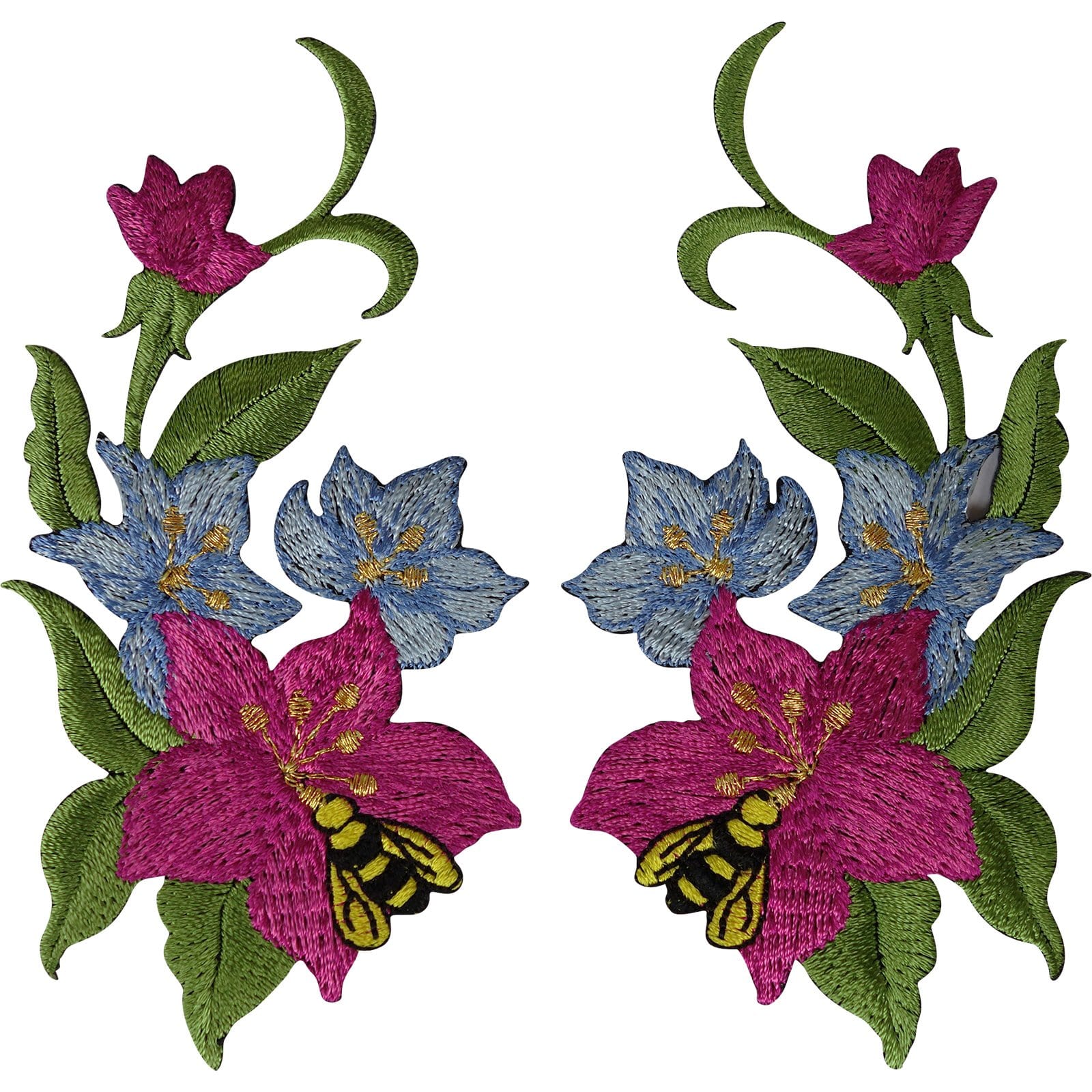 Pair of Flower Patches Iron Sew On Jeans Bag Embroidered Patch Badge Bee Flowers