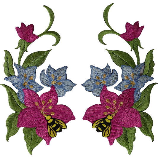 Pair of Flower Patches Iron Sew On Jeans Bag Embroidered Patch Badge Bee Flowers