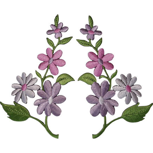 Pair of Flower Patches Iron Sew On Jeans Bag Embroidery Arts Crafts Patch Badges