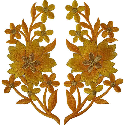 Pair of Flower Patches Iron Sew On T Shirt Denim Jeans Dress Patch Flowers Badge