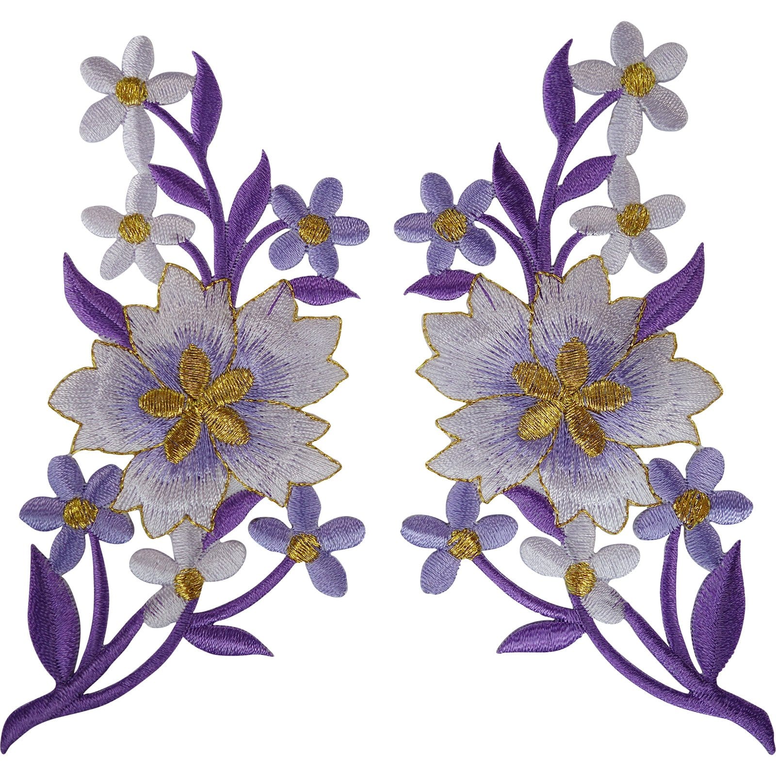 Pair of Flower Patches Iron Sew On T Shirt Jeans Patch Flowers Embroidery Badges