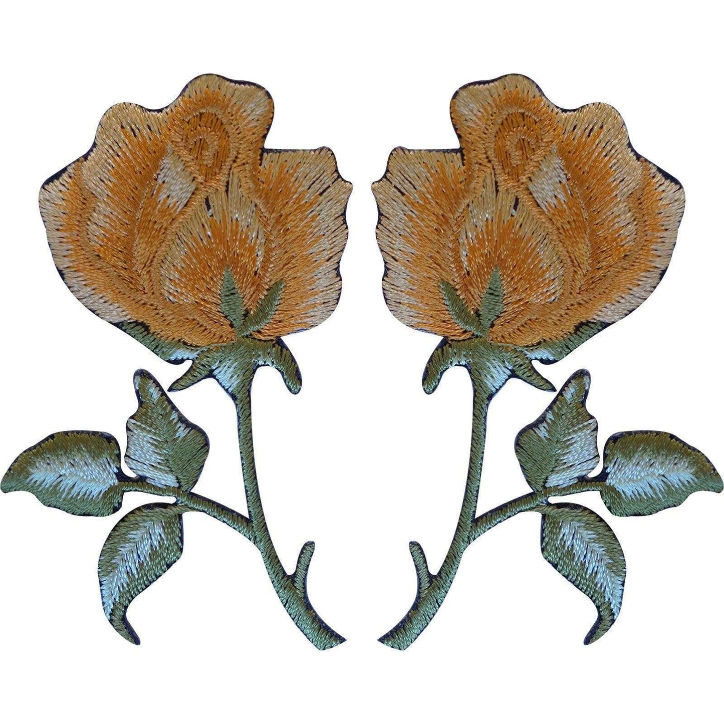 Pair of Gold Rose Patches Iron On / Sew On Patch Badge Embroidered Flowers Roses