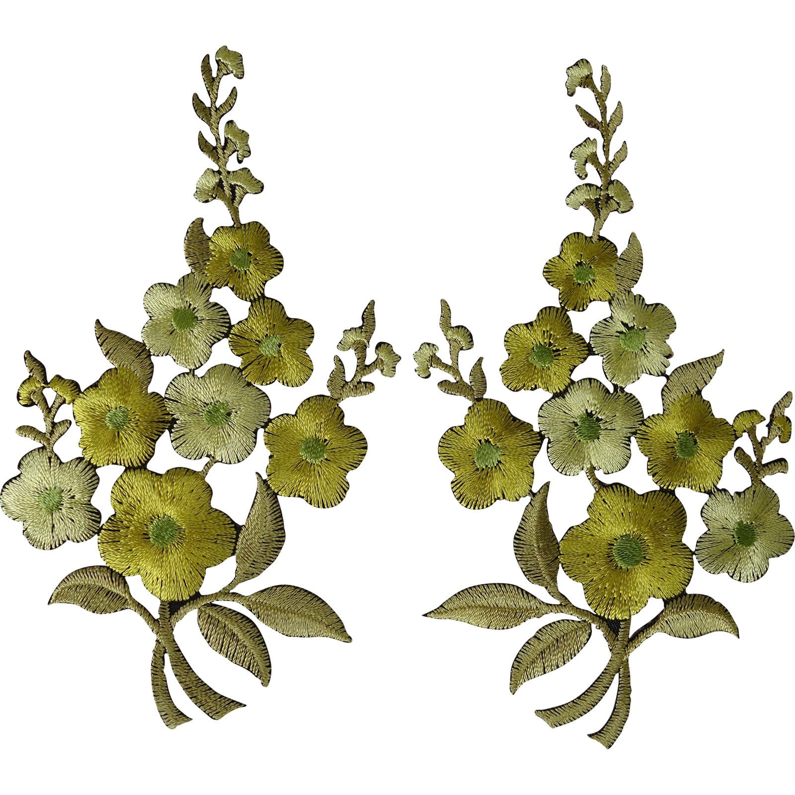 Pair of Green Flower Patches Iron Sew On Embroidered Patch Badge Motif Appliques