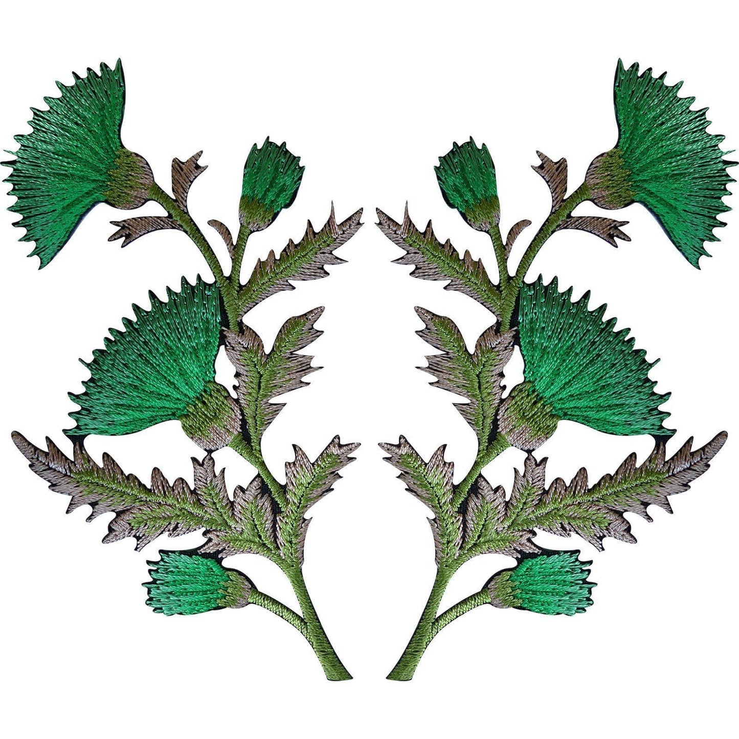 Pair of Green Thistle Flower Patches Iron Sew On Embroidered Patch Badge Flowers