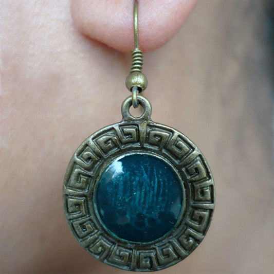 Pair of Hook Drop Dangle Earrings Studs Turquoise Bronze Womens Ladies Jewellery