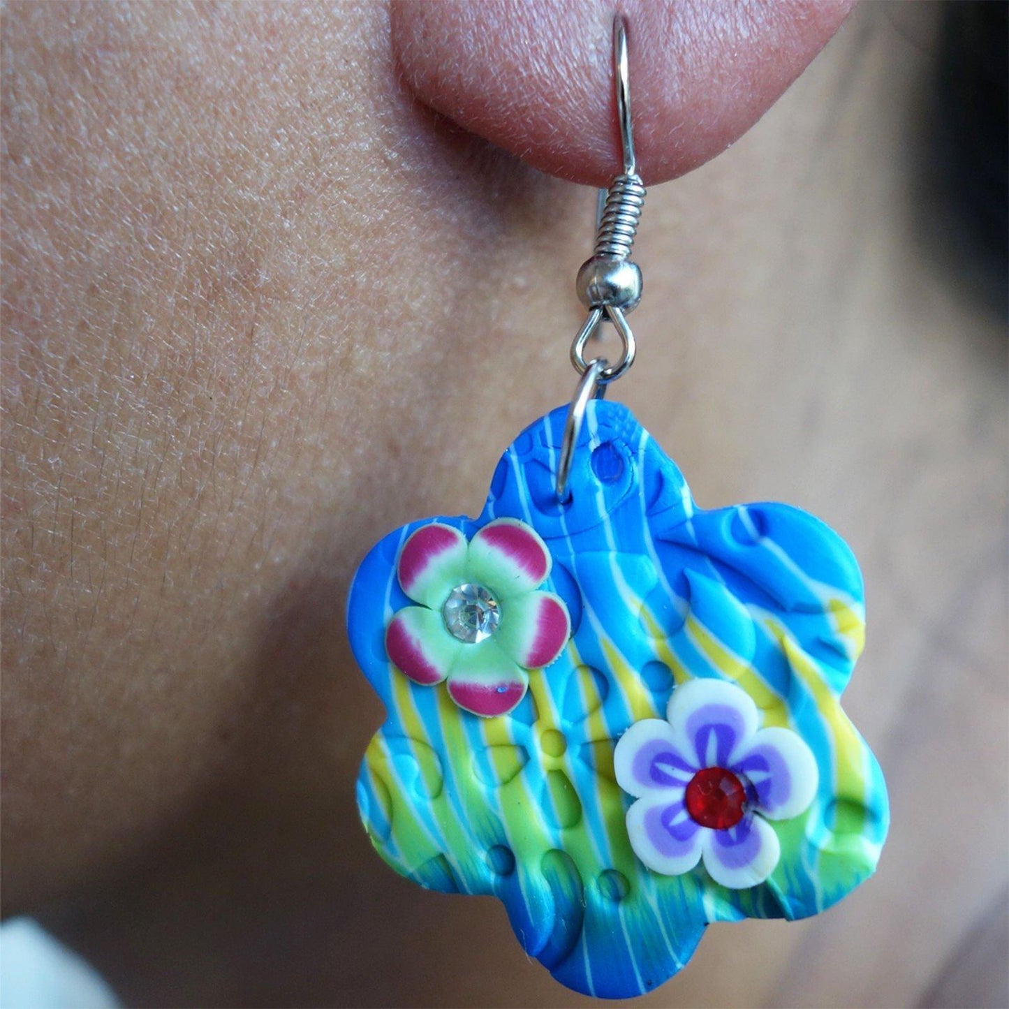 Pair of Hook Flower Earrings Womens Girls Dangle Drop Studs Costume Jewellery