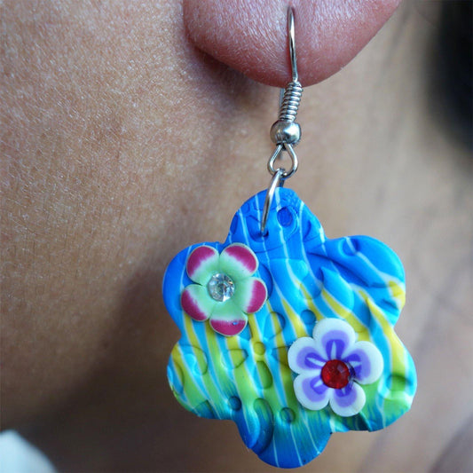 Pair of Hook Flower Earrings Womens Girls Dangle Drop Studs Costume Jewellery