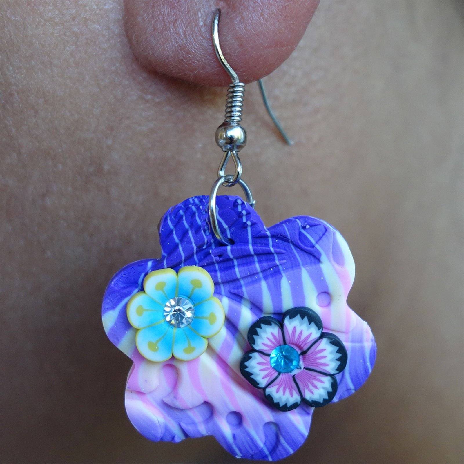 Pair of Hook Flower Earrings Womens Ladies Girls Kids Dangle Drop Stud Jewellery