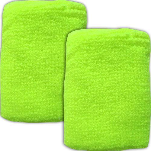 Pair of Neon UV Yellow Green Wrist Sweatbands Fitness Pilates Running Wristbands