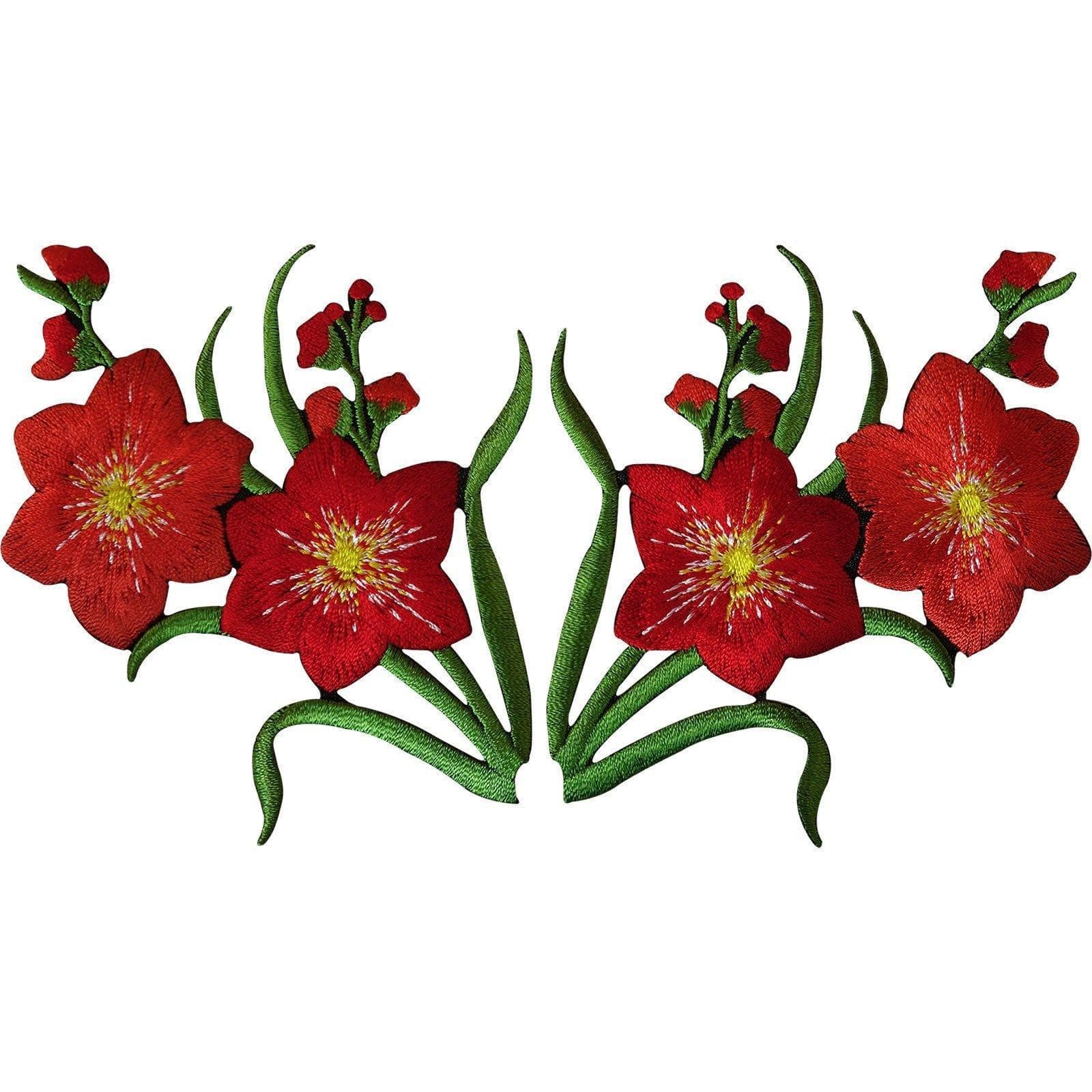 Pair of Orange Red Flower Patches Iron Sew On Flowers Embroidered Patch Badge