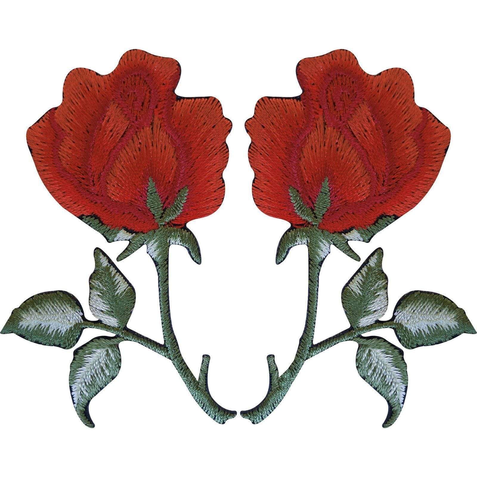 Pair of Orange Red Rose Flower Patches Iron On Sew On Patch Badge Roses Flowers