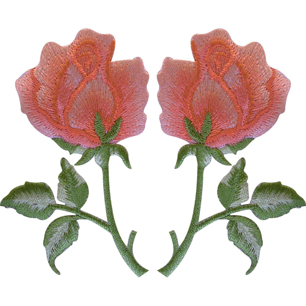 Imbroidered Roses Pair of Peach Pink Rose Patches Iron Sew On Embroidered Roses Flower P