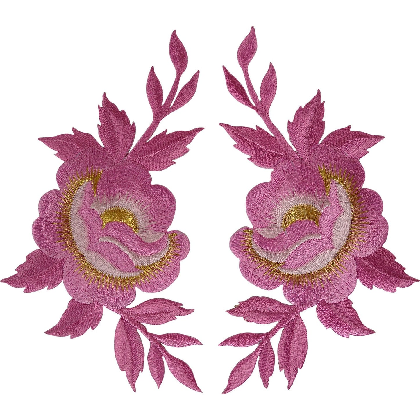 Pair of Pink Flower Patches Iron On Sew On Denim Jeans Flowers Embroidered Patch