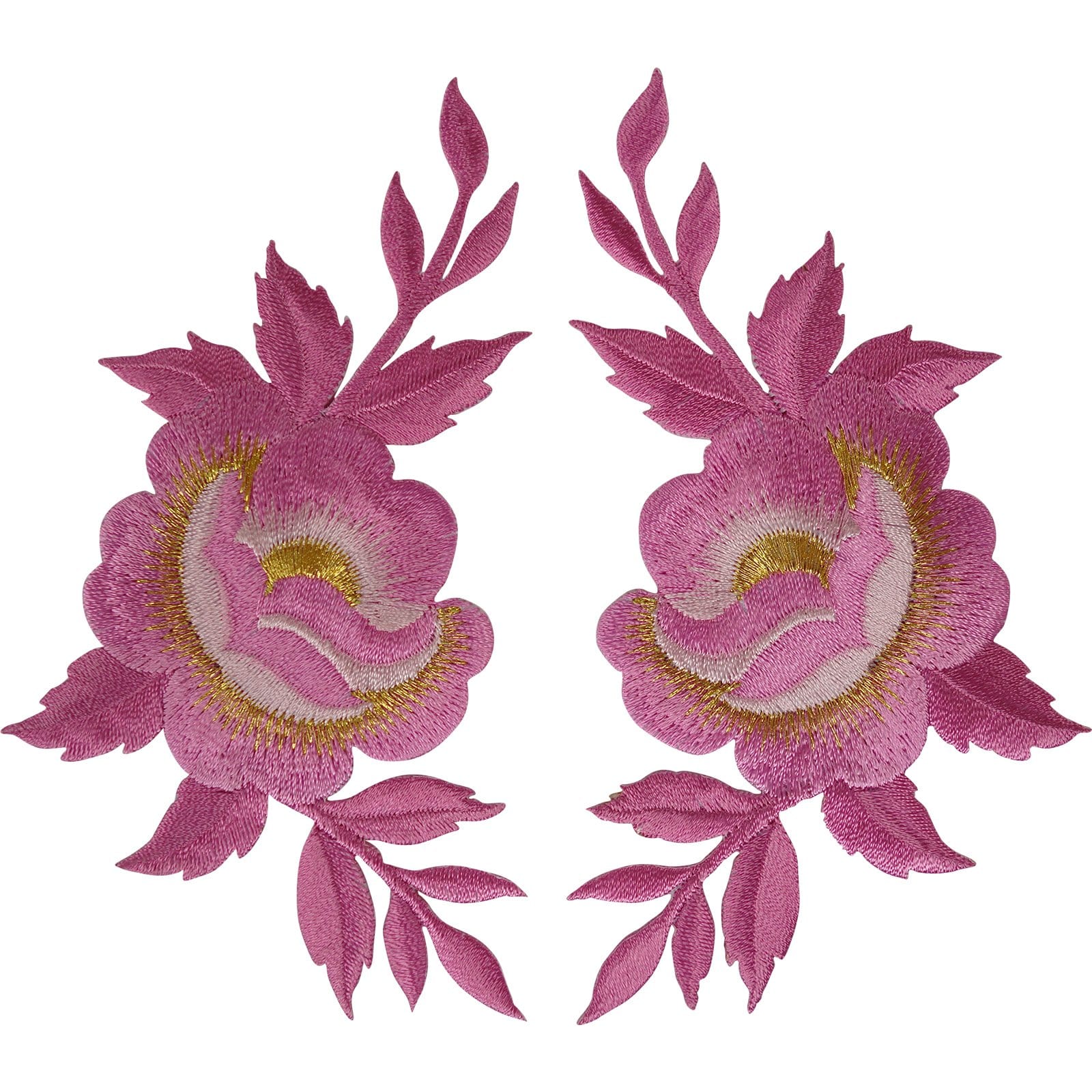 Pair of Pink Flower Patches Iron On Sew On Denim Jeans Flowers Embroidered Patch
