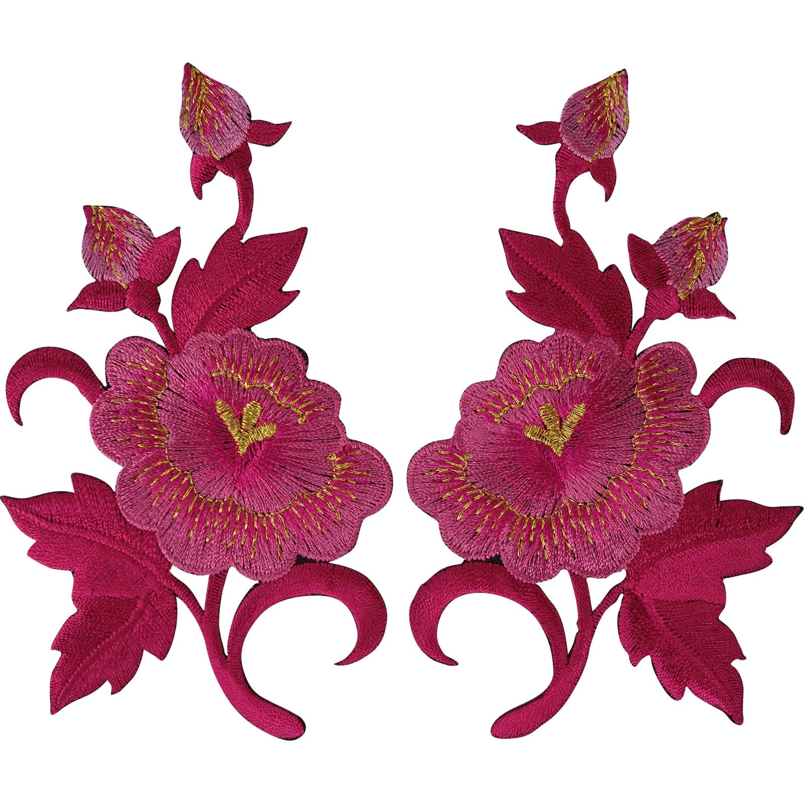 Pair of Pink Flower Patches Iron On Sew On Jeans Embroidered Patch Badge Flowers