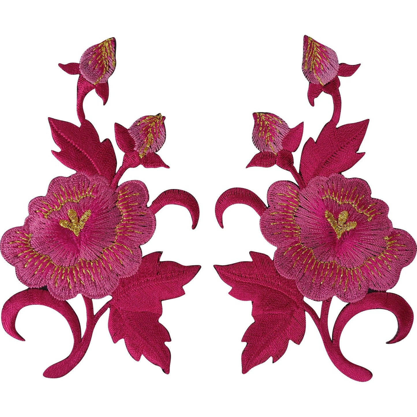 Pair of Pink Flower Patches Iron On Sew On Jeans Embroidered Patch Badge Flowers