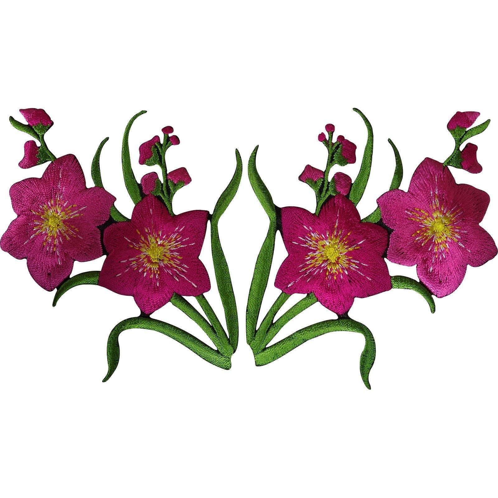 Pair of Pink Flower Patches Iron Sew On Flowers Embroidery Patch Badge Applique