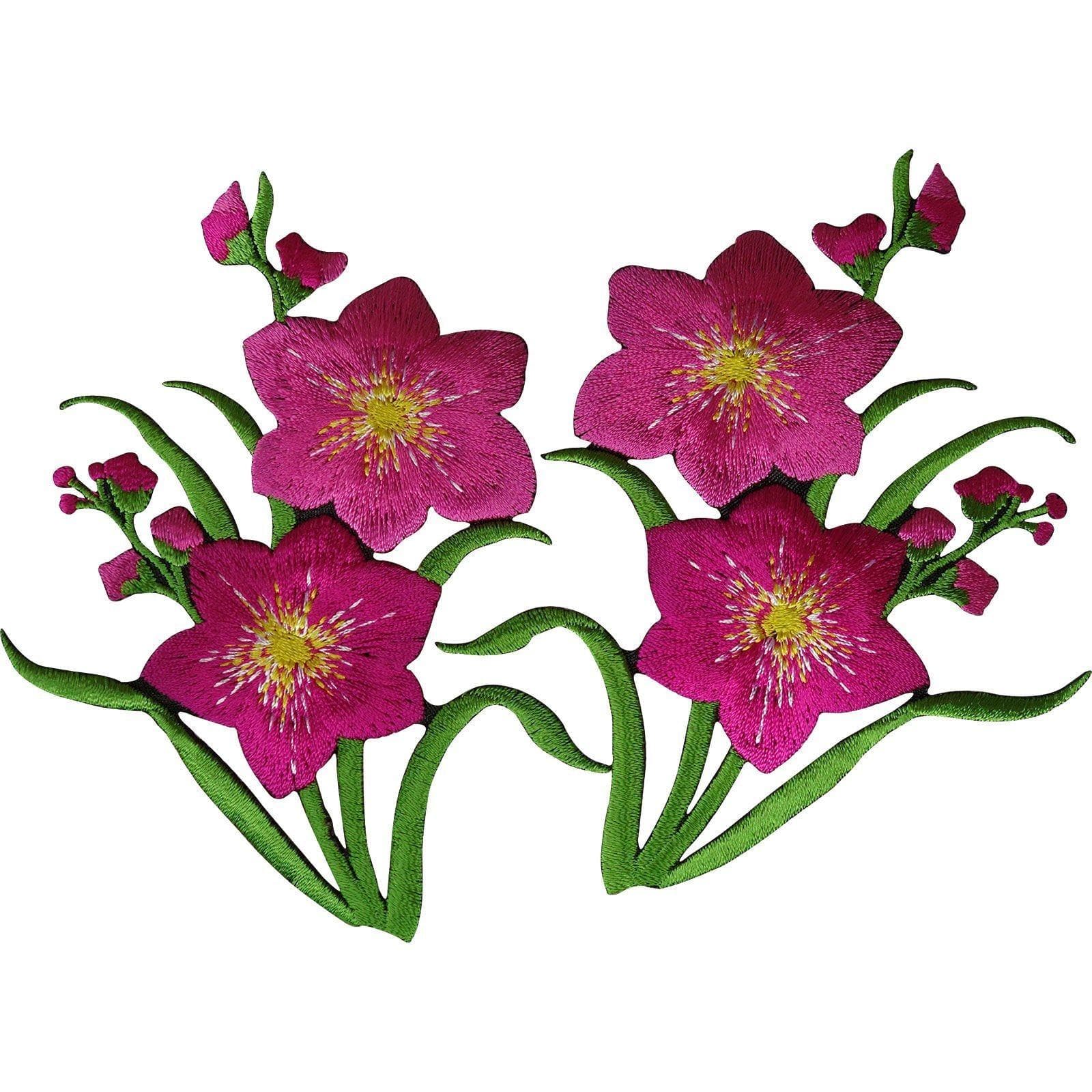 Pink Patch Vector Pair of Pink Flower Patches Iron Sew On Flowers Embroidery Patch Badge