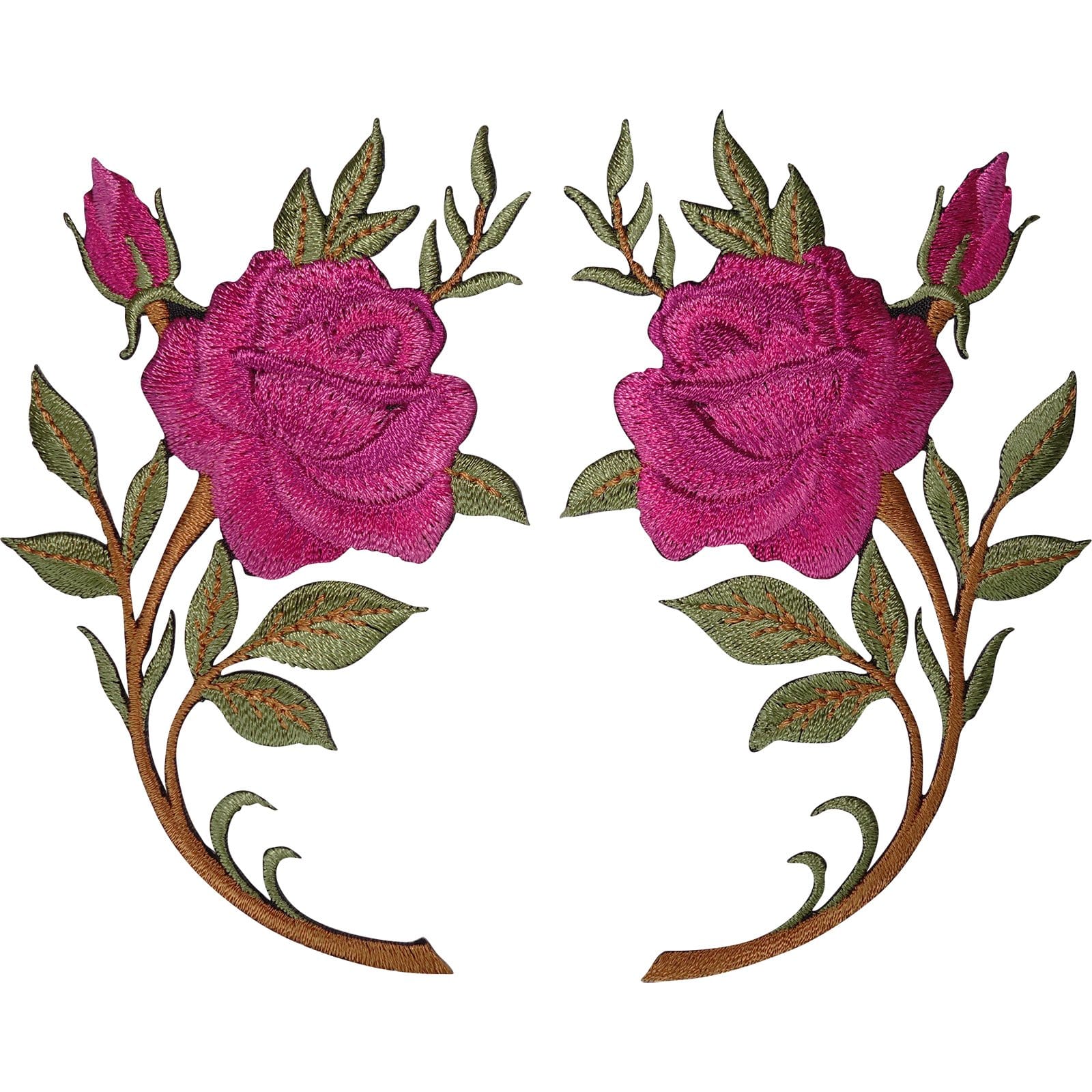 Pair of Pink Rose Flower Patches Iron On Sew On Embroidered Patch Badge Flowers