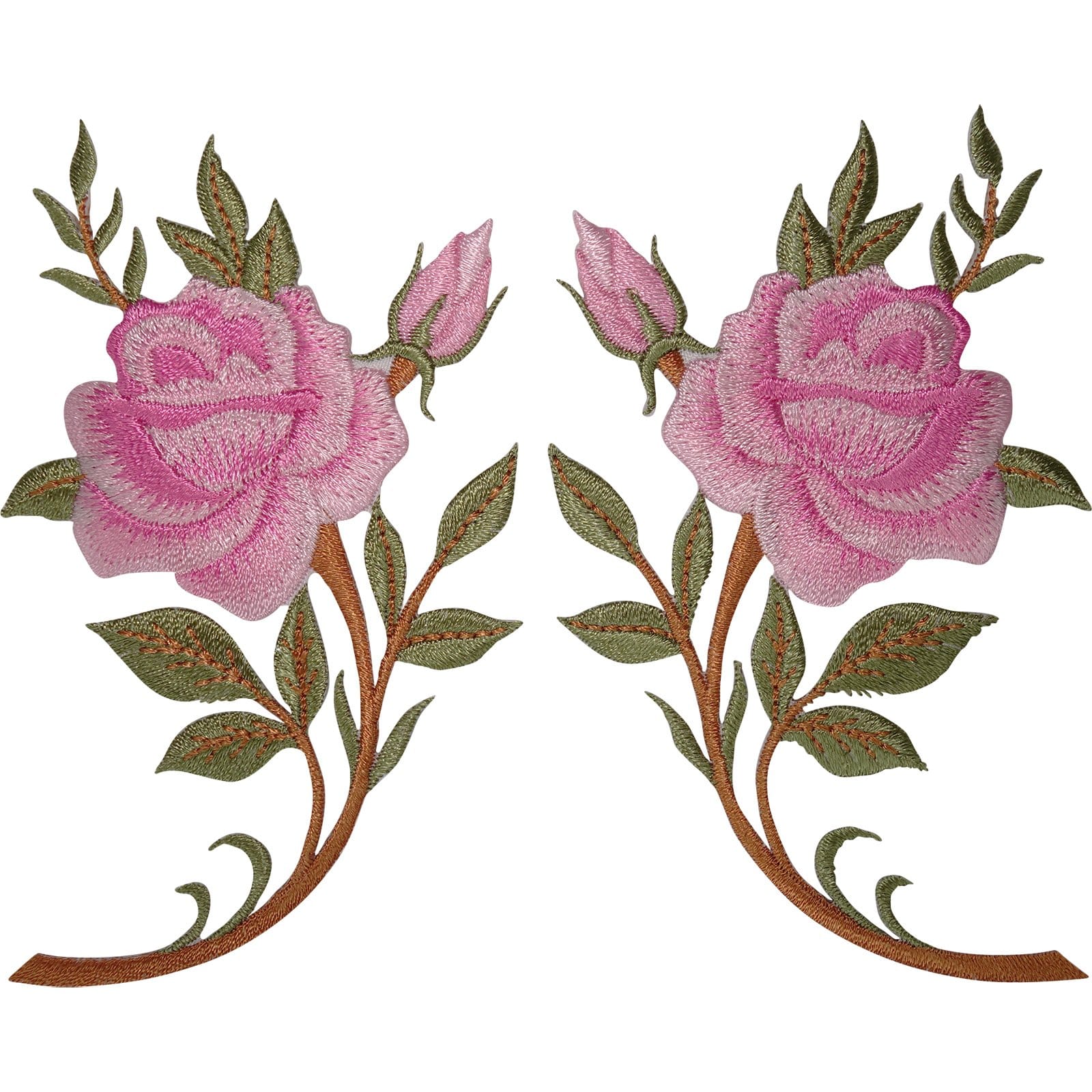 Pair of Pink Rose Flower Patches Iron Sew On Cloth Embroidered Patch Badge Roses