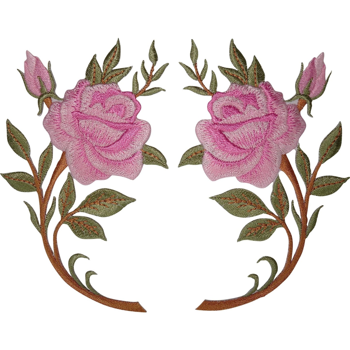 Pair of Pink Rose Flower Patches Iron Sew On Cloth Embroidered Patch Badge Roses