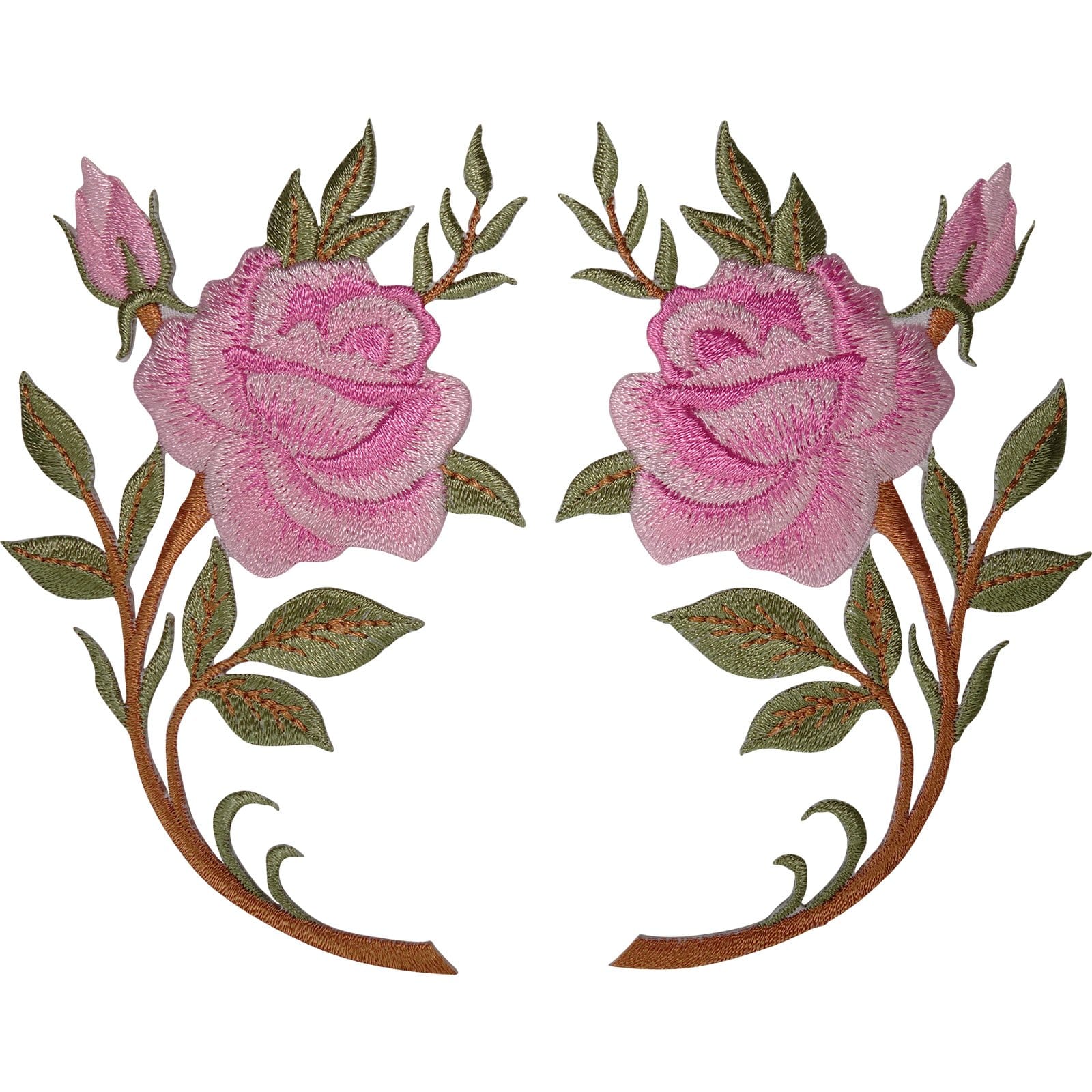 Pair of Pink Rose Flower Patches Iron Sew On Cloth Embroidered Patch Badge Roses