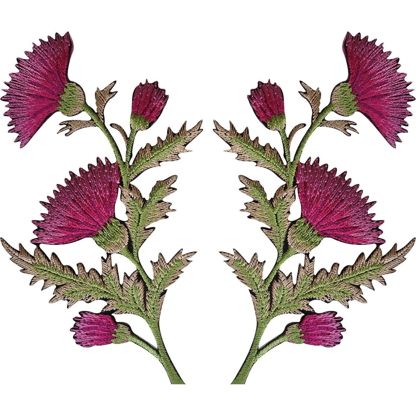 Pair of Pink Thistle Flower Patches Iron Sew On Embroidered Patch Badge Flowers