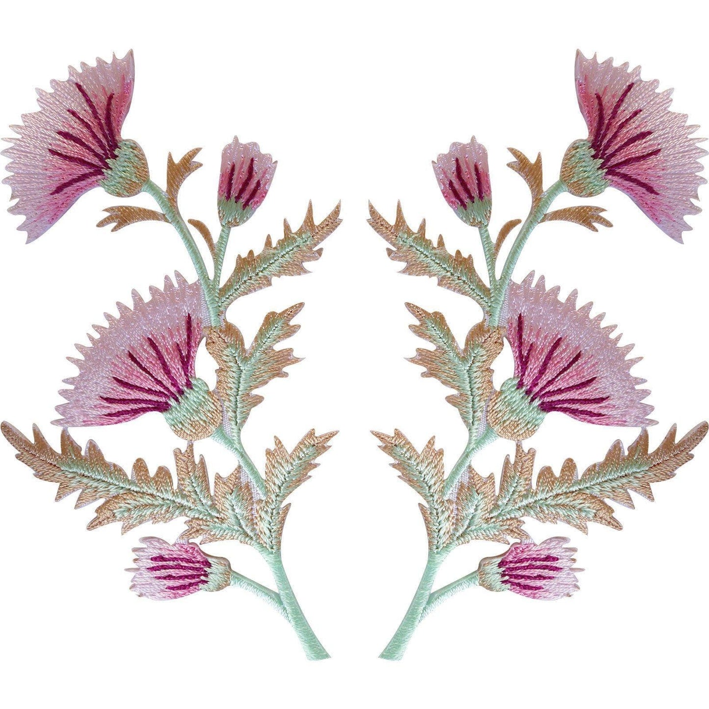 Pair of Pink Thistle Flower Patches Iron Sew On T Shirt Bag Flowers Patch Badge