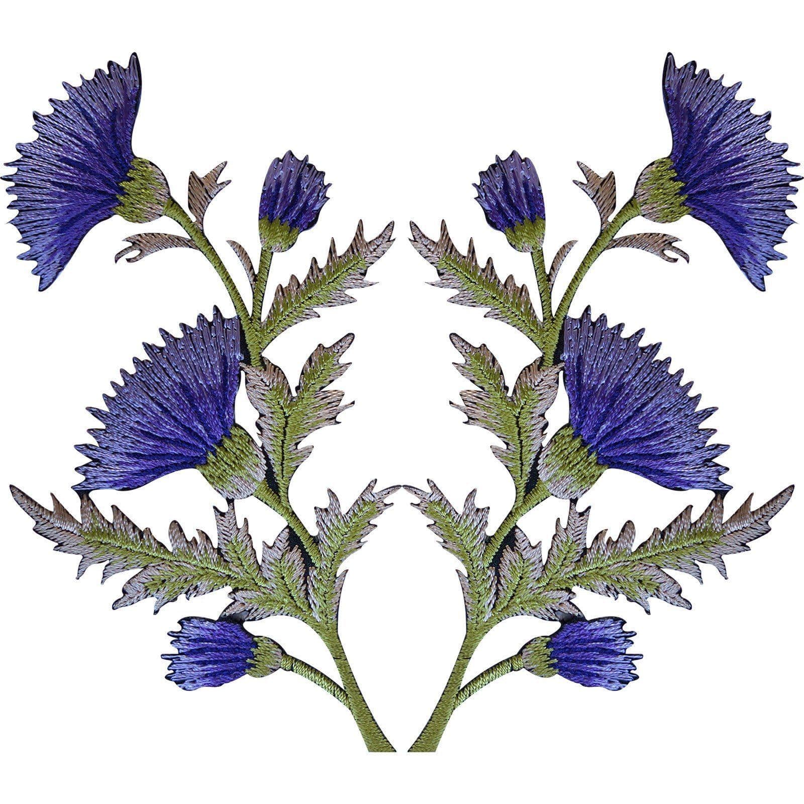 Pair of Purple Lavender Thistle Flower Patches Iron Sew On Flowers Patch Badge
