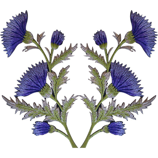 Pair of Purple Lavender Thistle Flower Patches Iron Sew On Flowers Patch Badge