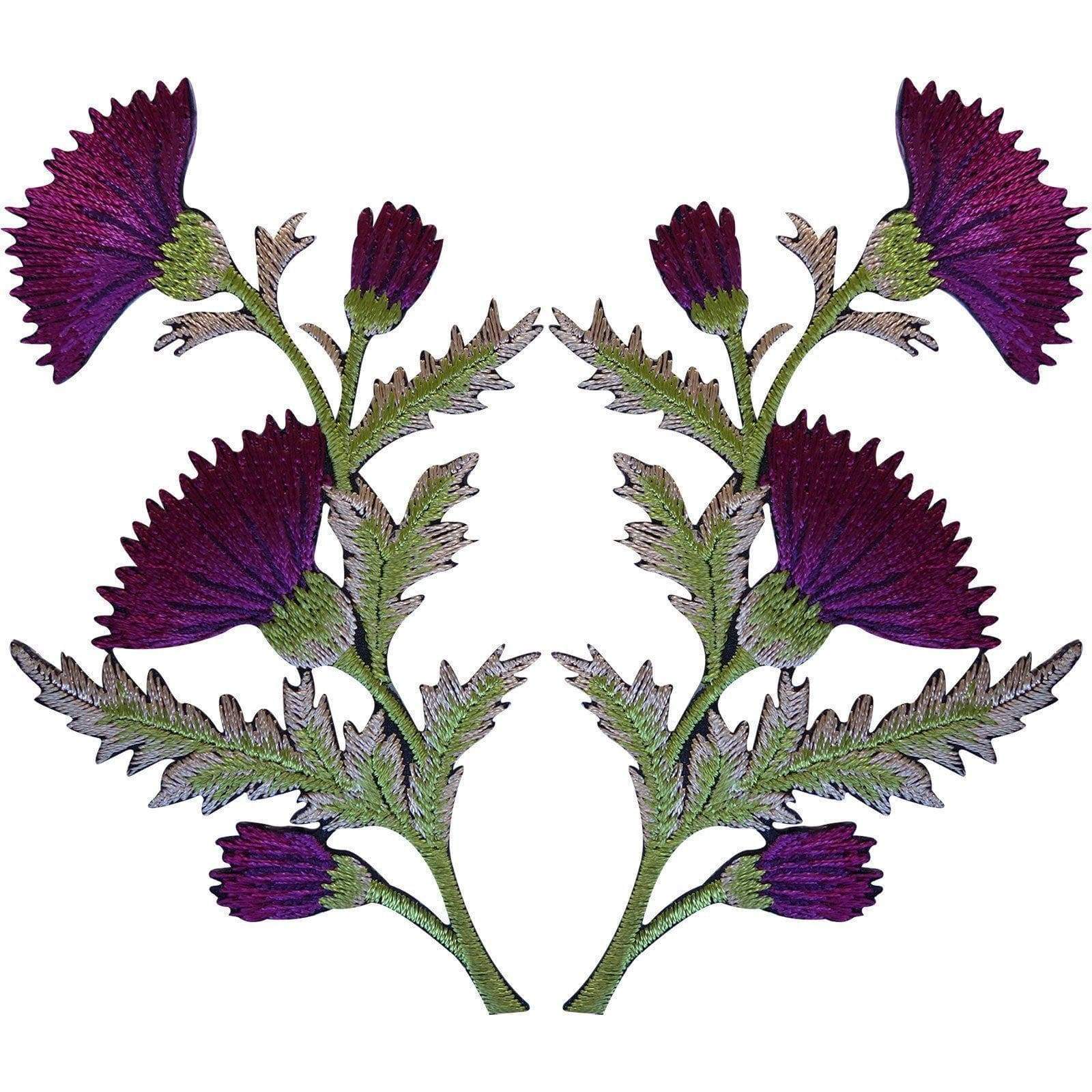 Pair of Purple Thistle Flower Patches Iron Sew On Embroidery Patch Badge Flowers