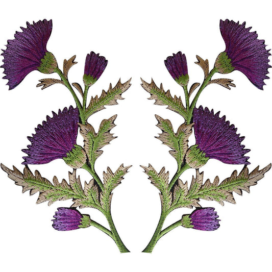 Pair of Purple Thistle Flower Patches Iron Sew On Shirt Bag Flowers Patch Badge