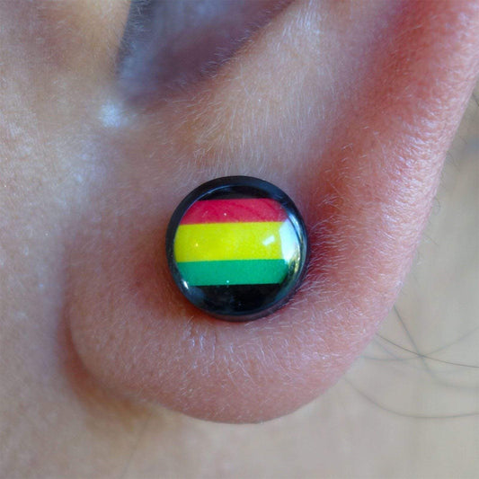 Pair of Rasta Studs Magnetic Earrings Mens Womens Boys Kids Costume Jewellery