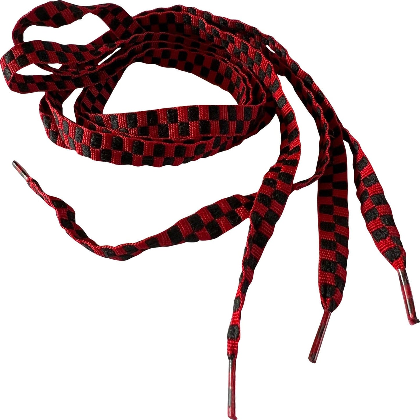 Pair of Red Black Checked Square Shoe Trainer Laces Mens Womens Boys Girls Kids
