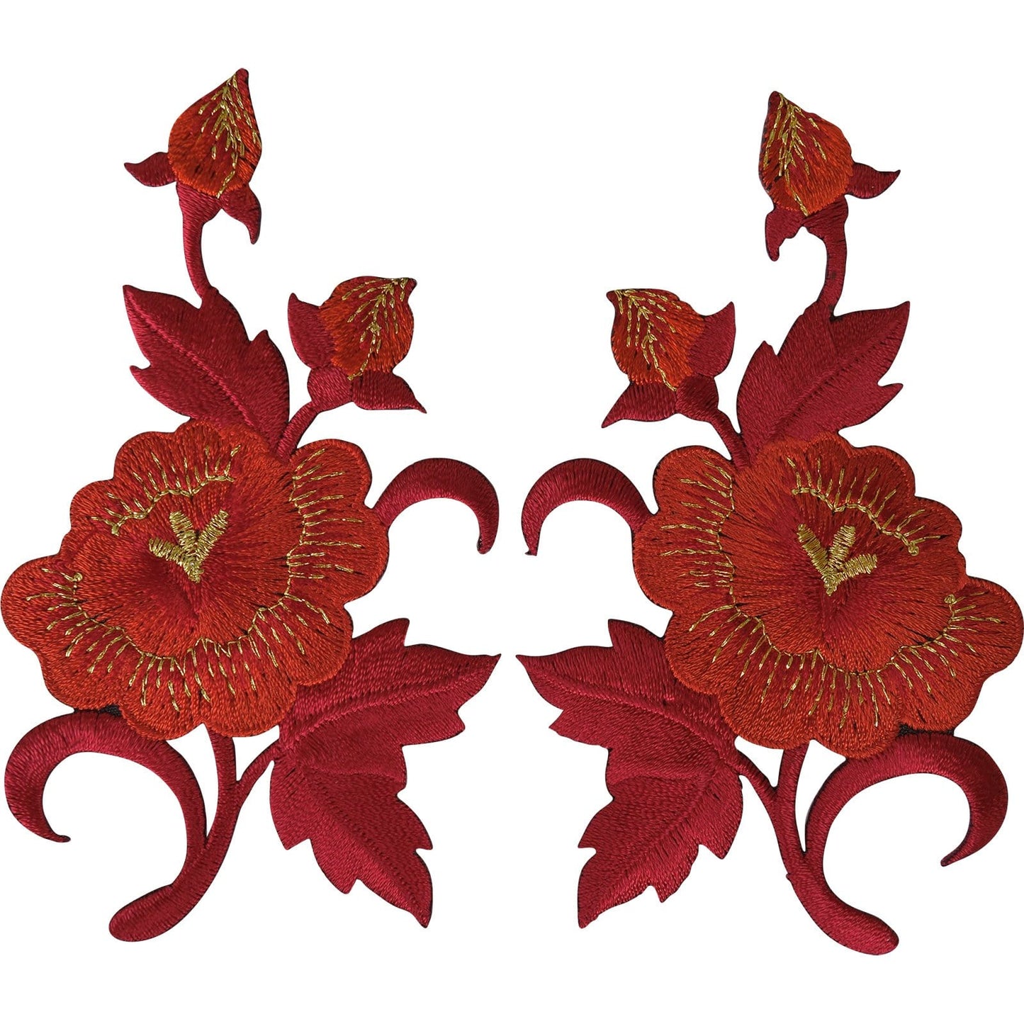 Pair of Red Flower Patches Iron On Sew On Jeans Embroidered Patch Badge Flowers