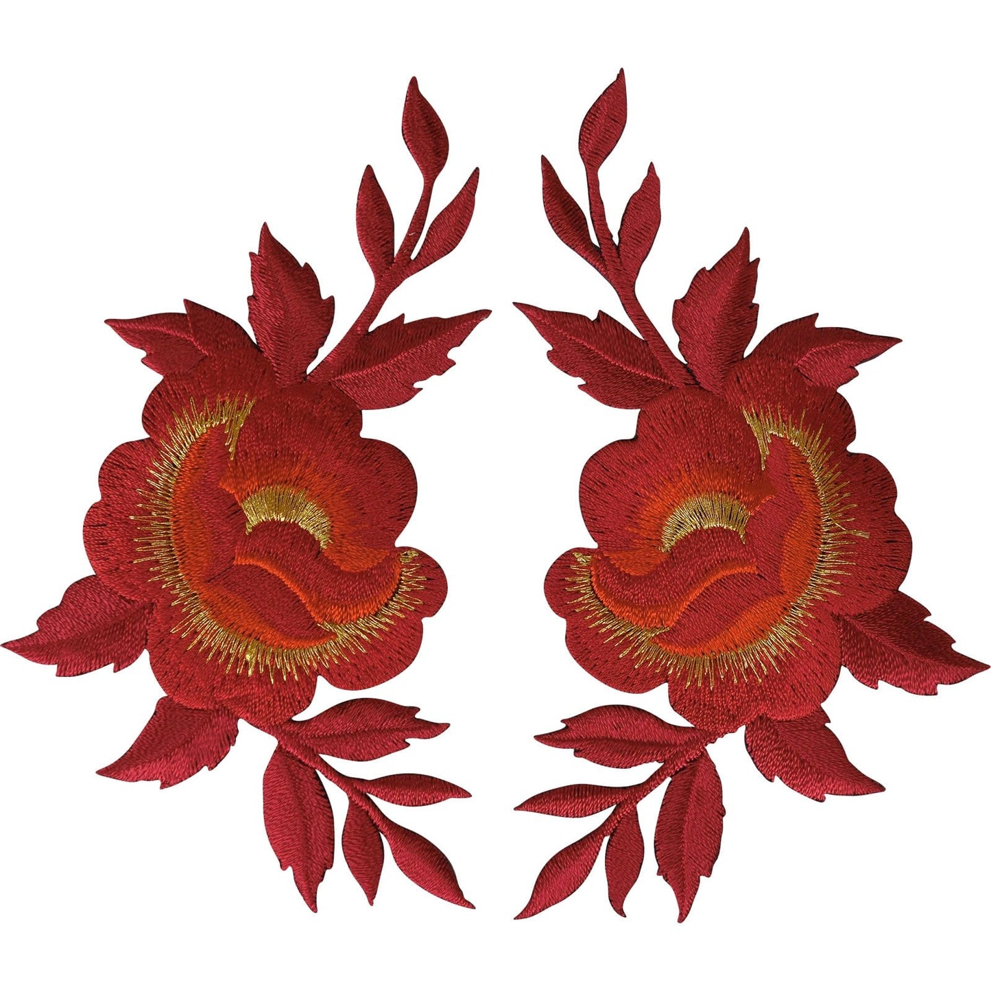 Pair of Red Flower Patches Iron Sew On Denim Jeans Bag Flowers Embroidered Patch