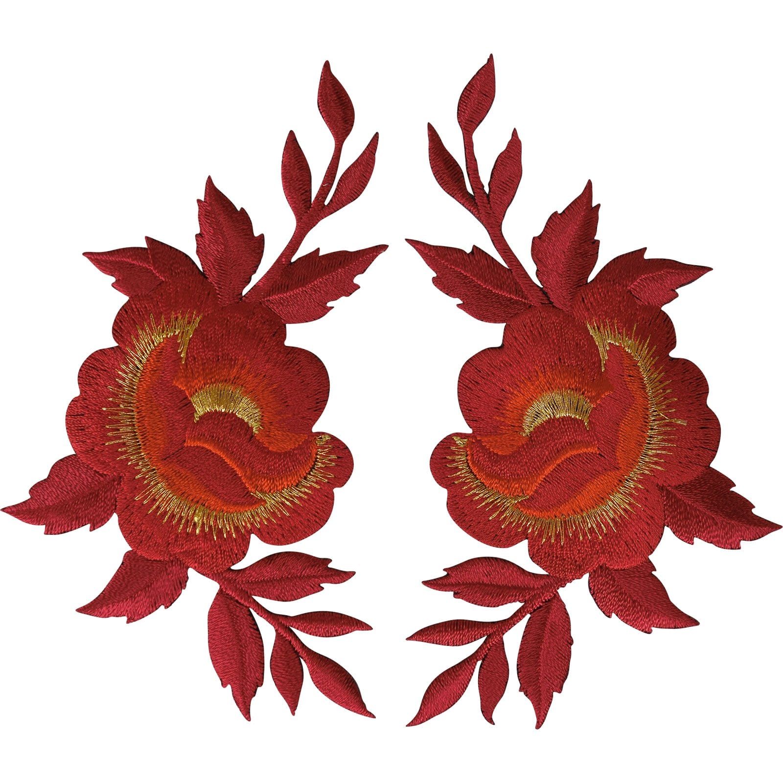 Pair of Red Flower Patches Iron Sew On Denim Jeans Bag Flowers Embroidered Patch