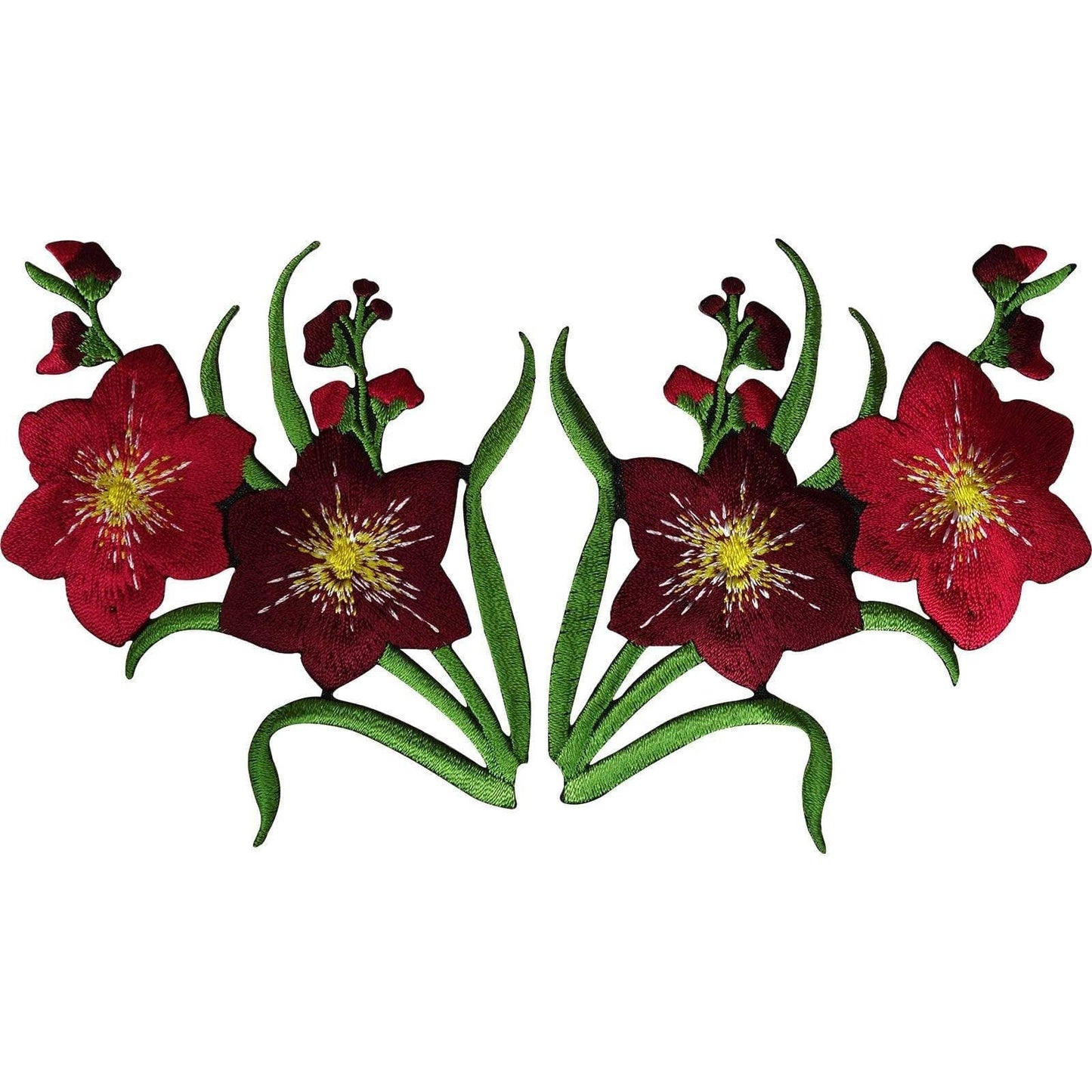 Pair of Red Flower Patches Iron Sew On Flowers Embroidered Patch Badge Applique