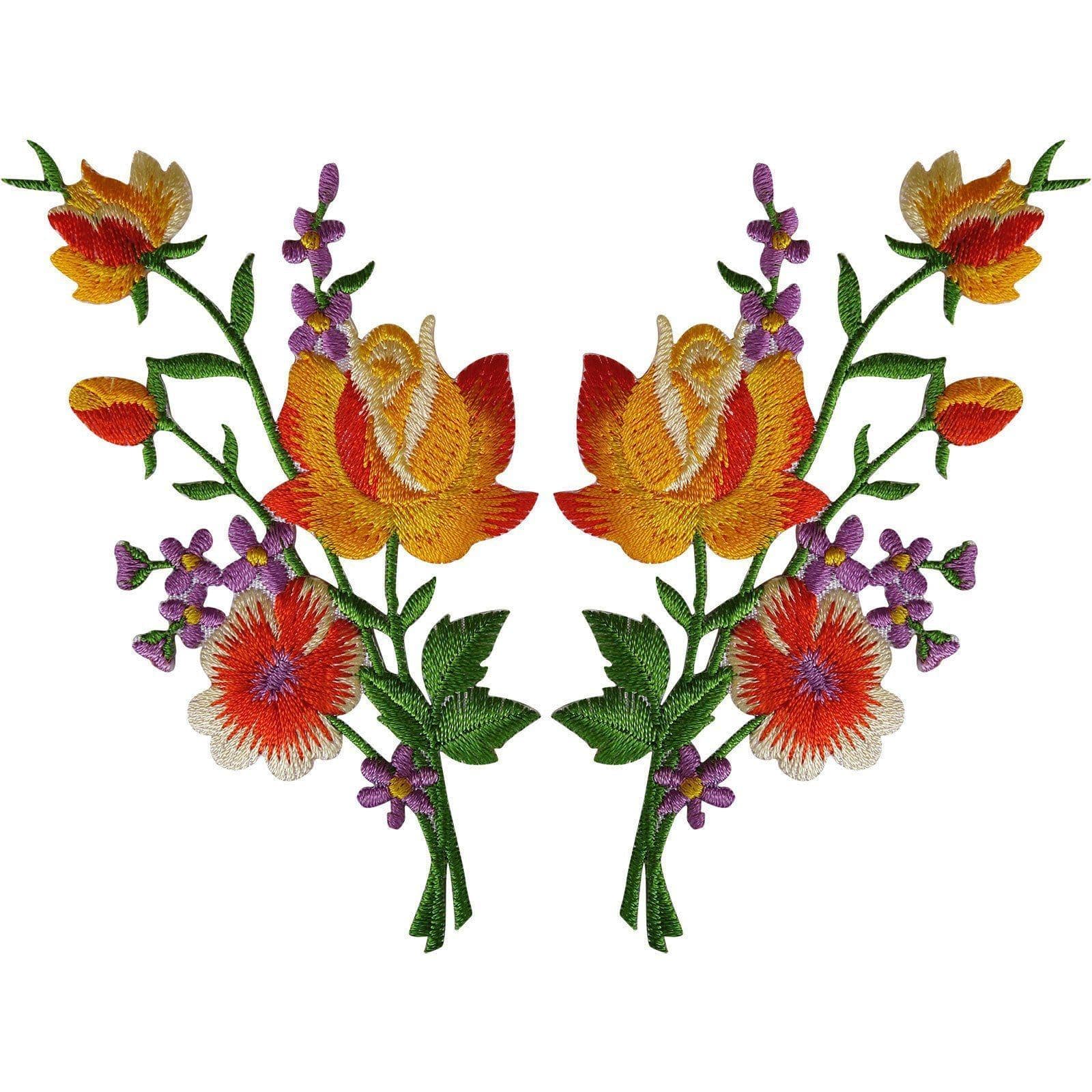 Pair of Rose Flower Embroidered Patches Iron Sew On Embroidery Patch Badge Motif