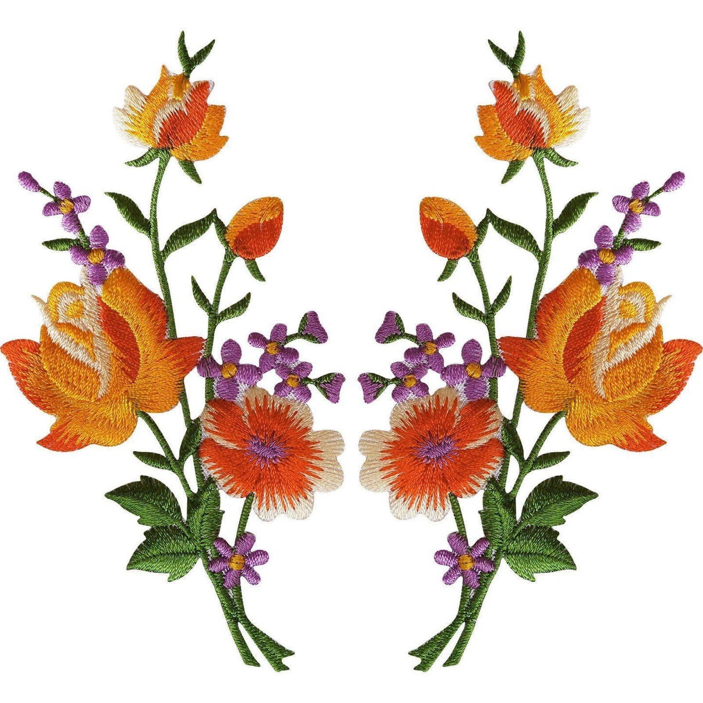 Pair of Rose Flower Embroidered Patches Iron Sew On Embroidery Patch Badge Motif