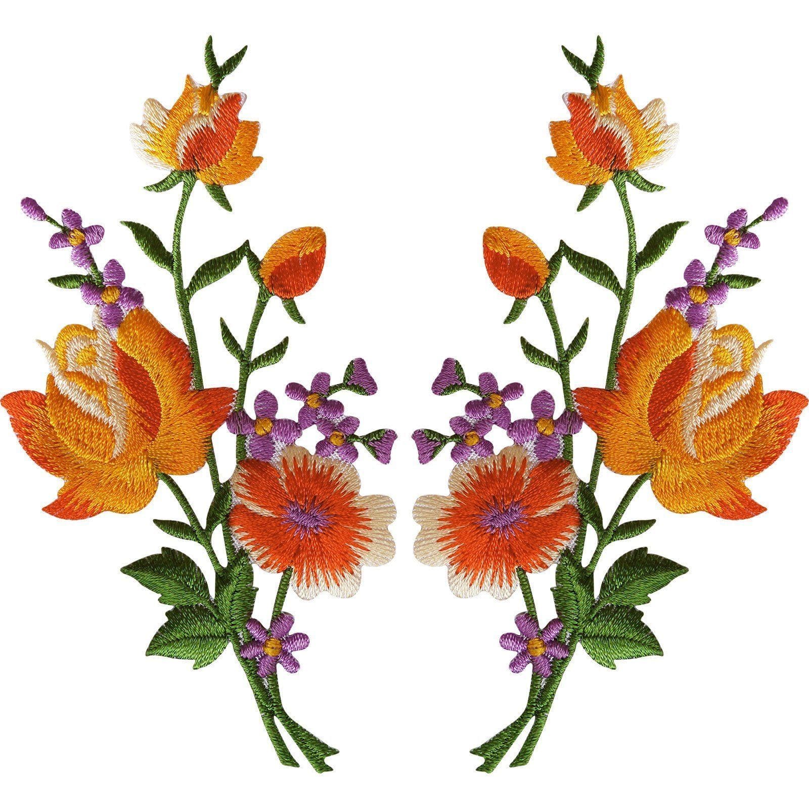 Pair of Rose Flower Embroidered Patches Iron Sew On Embroidery Patch Badge Motif