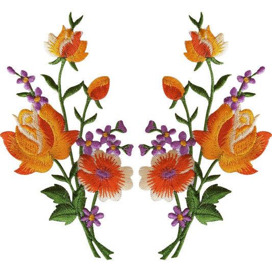 Pair of Rose Flower Embroidered Patches Iron Sew On Embroidery Patch Badge Motif