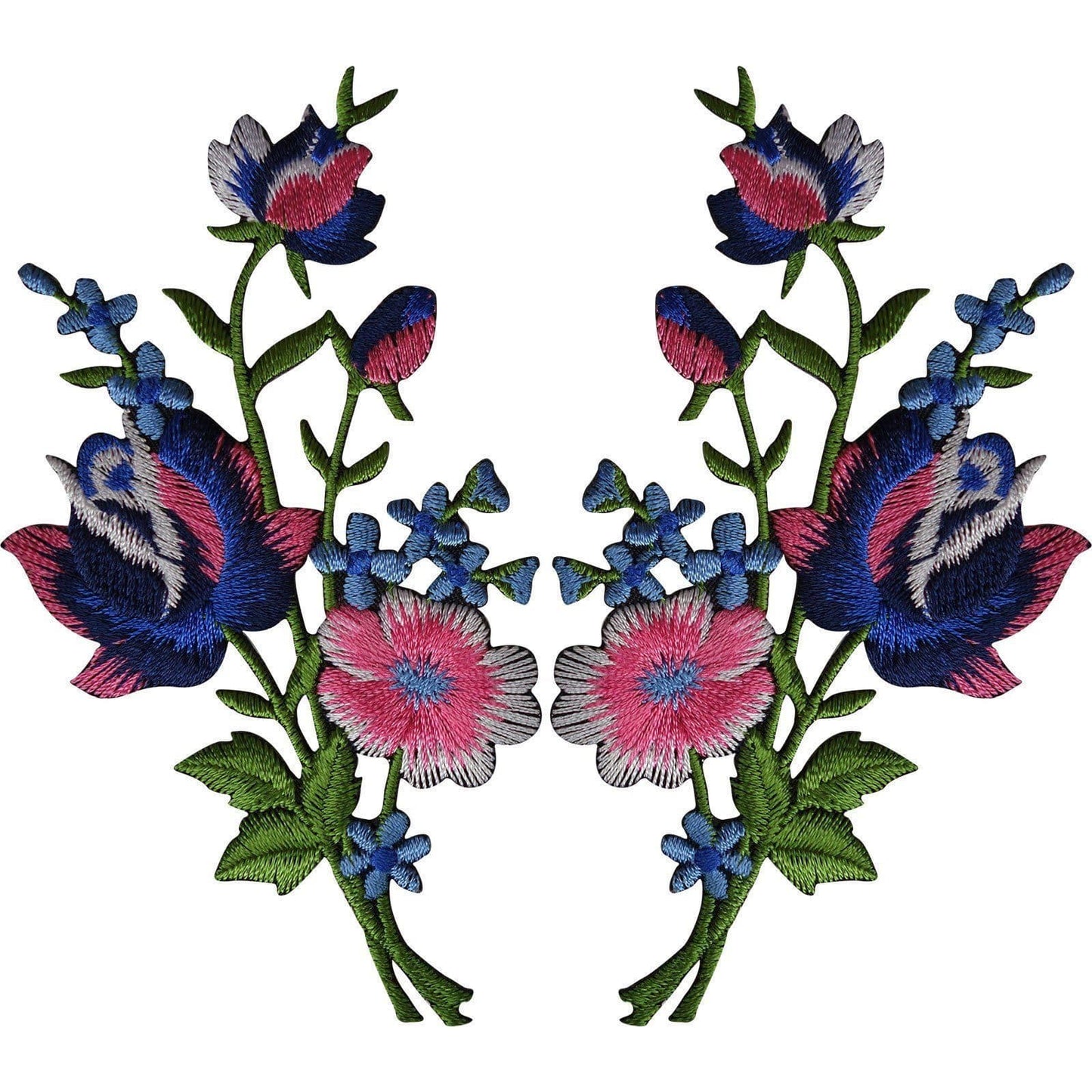 Pair of Rose Flower Patches Iron Sew On Flowers Embroidered Applique Patch Badge