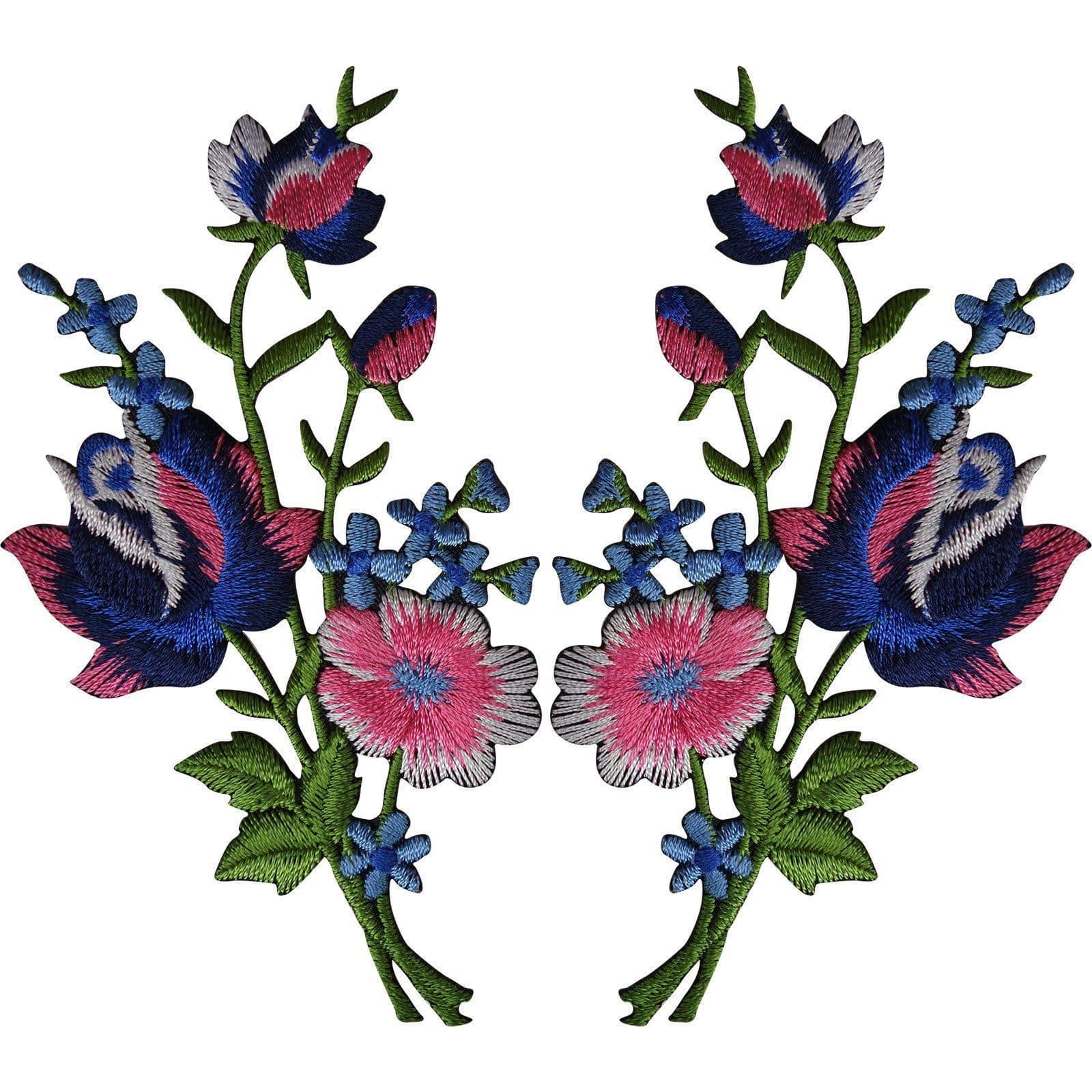 Pair of Rose Flower Patches Iron Sew On Flowers Embroidered Applique Patch Badge