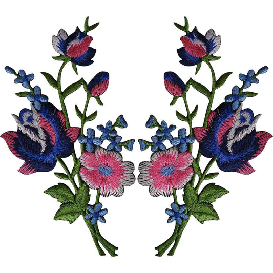 Pair of Rose Flower Patches Iron Sew On Flowers Embroidered Applique Patch Badge