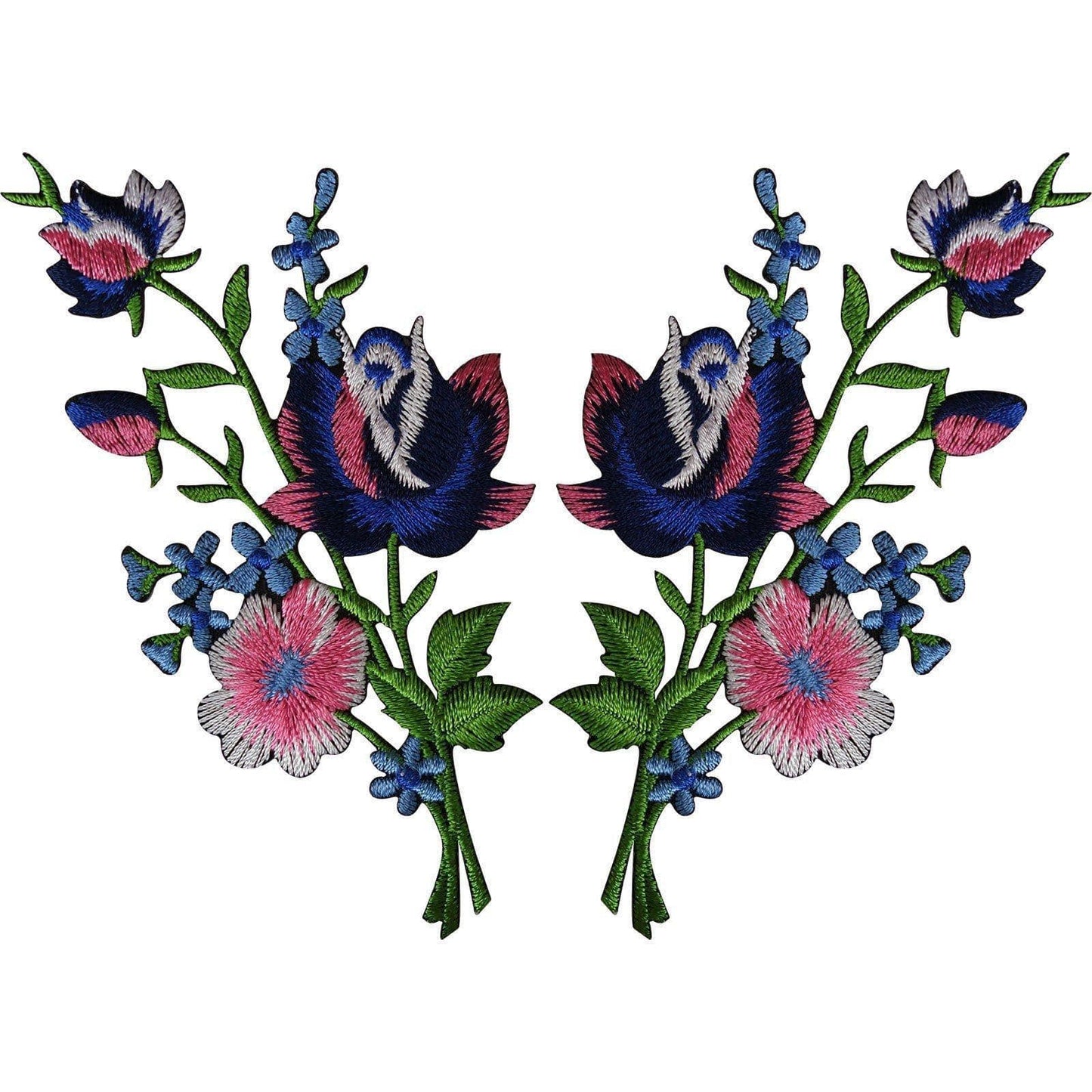 Pair of Rose Flower Patches Iron Sew On Flowers Embroidered Applique Patch Badge